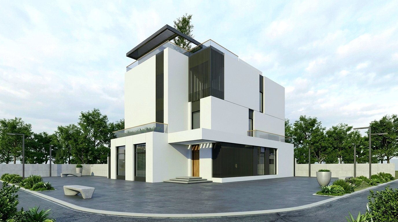 Golden-hour architectural render of Views by Pompous